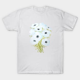 blue anemone flowers bouquet watercolor painting T-Shirt